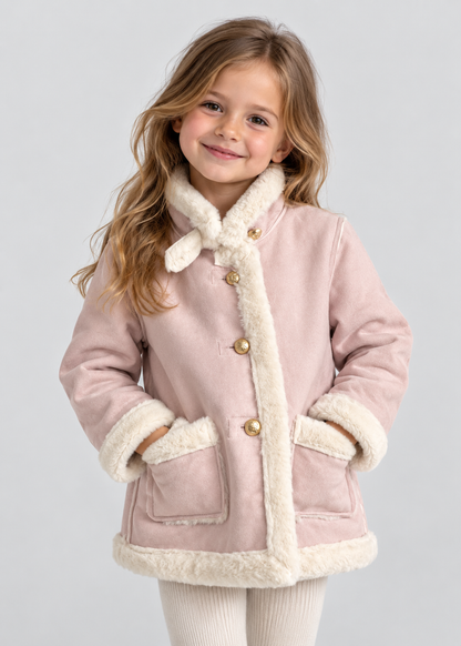 Girls Sherpa Lined Jacket | Kids | Button Front | Plush Winter Coat | Warm Outerwear | Steven & Levon