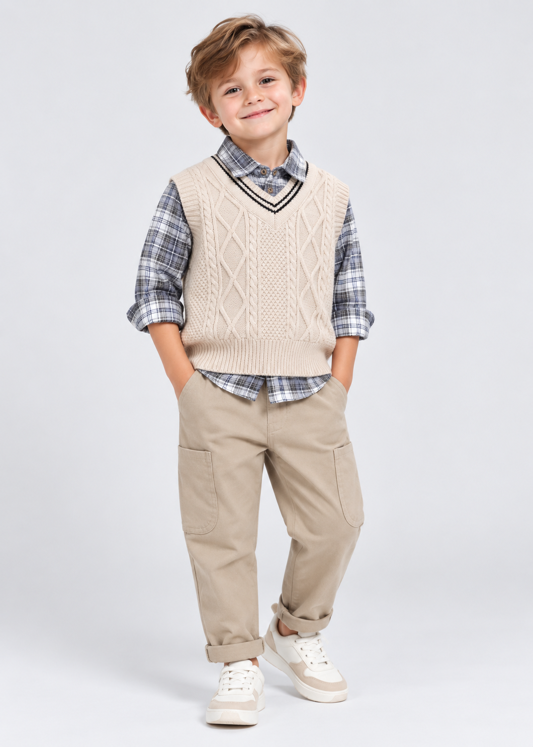 Baby Boys 3-Piece Outfit Set | Plaid Shirt | Knit Vest | Cotton Pants | Casual | Steven & Levon