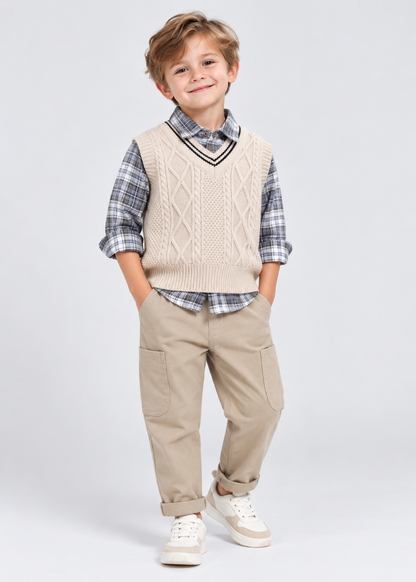 Baby Boys 3-Piece Outfit Set | Plaid Shirt | Knit Vest | Cotton Pants | Casual | Steven & Levon