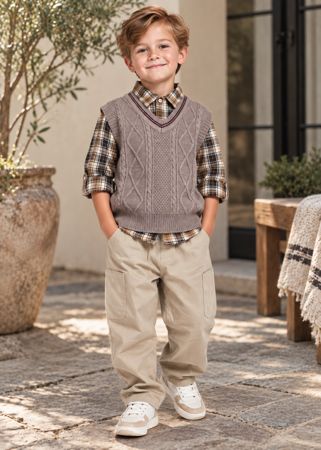 Baby Boys 3-Piece Outfit Set | Plaid Shirt | Knit Vest | Cotton Pants | Casual | Steven & Levon
