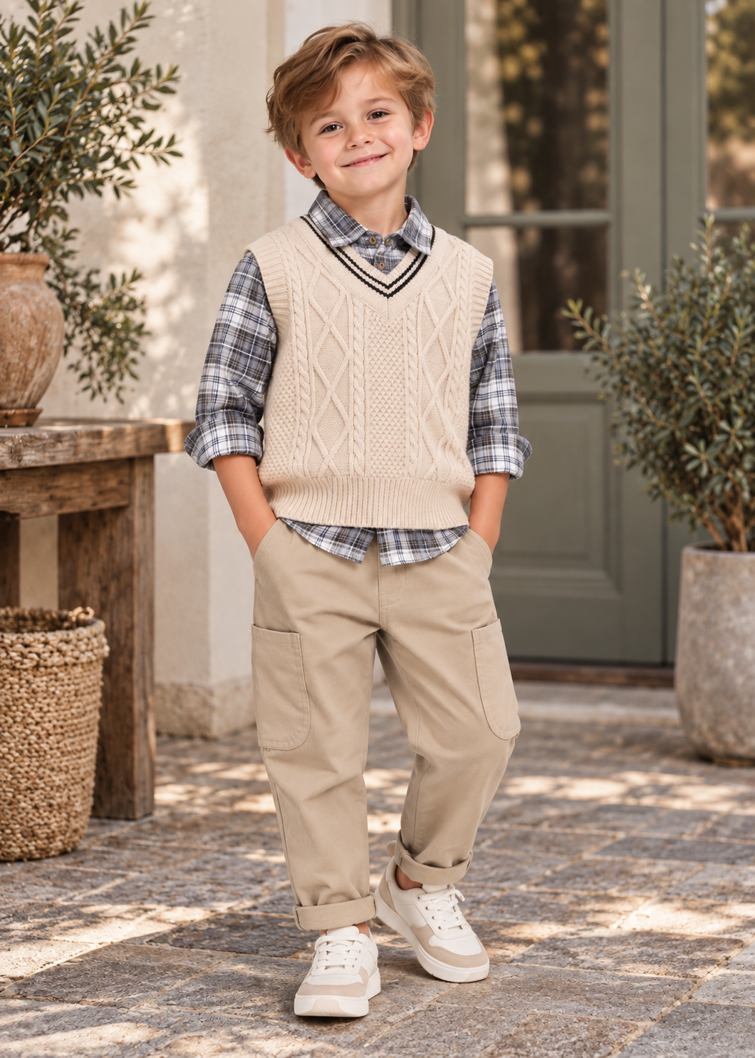 Baby Boys 3-Piece Outfit Set | Plaid Shirt | Knit Vest | Cotton Pants | Casual | Steven & Levon