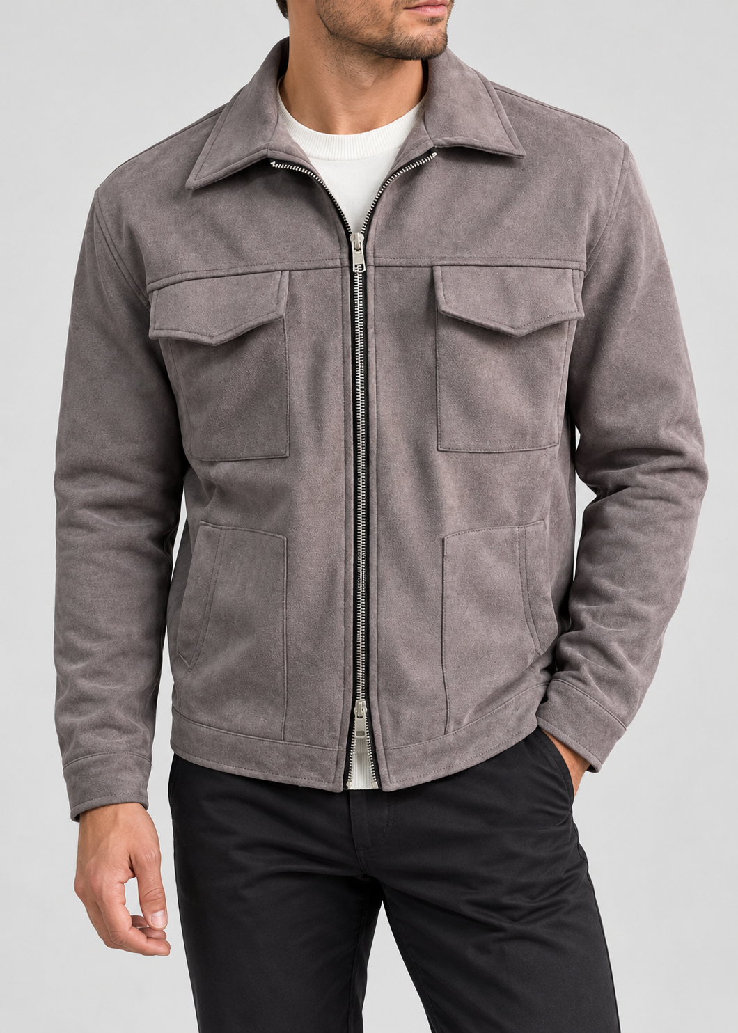Men's Suede Utility Jacket | Loose Fit | Zip Front | Smart Casual Outerwear | Steven & Levon