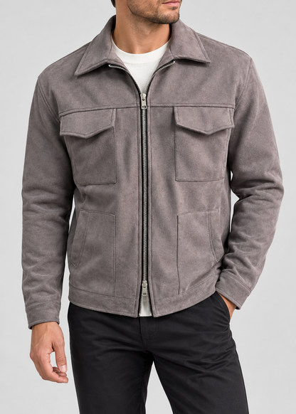 Men's Suede Utility Jacket | Loose Fit | Zip Front | Smart Casual Outerwear | Steven & Levon