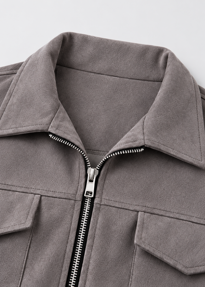 Men's Suede Utility Jacket | Loose Fit | Zip Front | Smart Casual Outerwear | Steven & Levon