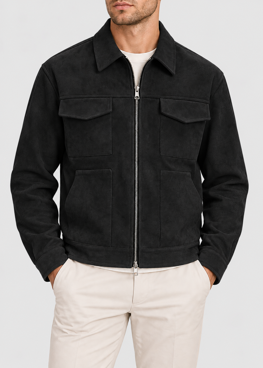 Men's Suede Utility Jacket | Loose Fit | Zip Front | Smart Casual Outerwear | Steven & Levon