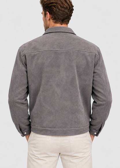 Men's Suede Utility Jacket | Loose Fit | Zip Front | Smart Casual Outerwear | Steven & Levon