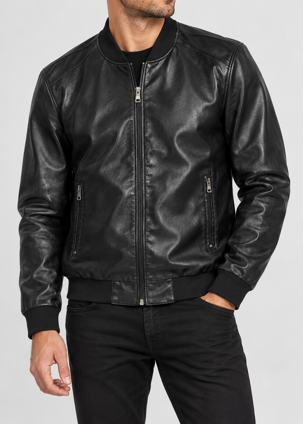 Men's Bomber Jacket | Synthetic Leather | Zip Front | Casual Outerwear | Steven & Levon