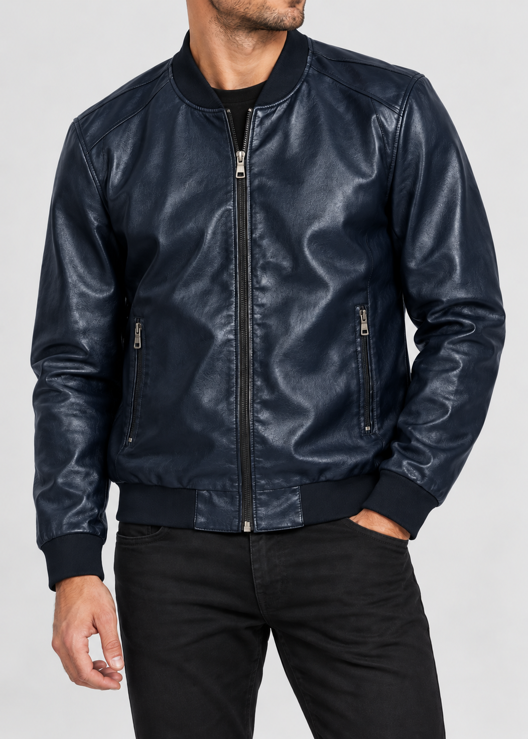 Men's Bomber Jacket | Synthetic Leather | Zip Front | Casual Outerwear | Steven & Levon
