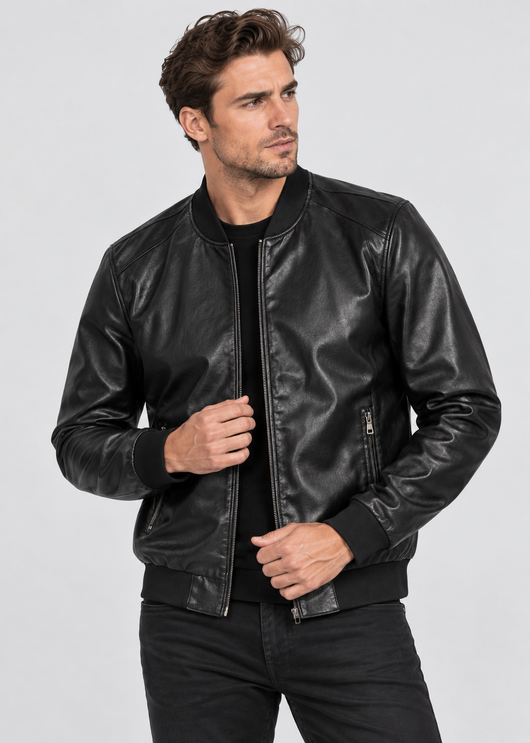 Men's Bomber Jacket | Synthetic Leather | Zip Front | Casual Outerwear | Steven & Levon