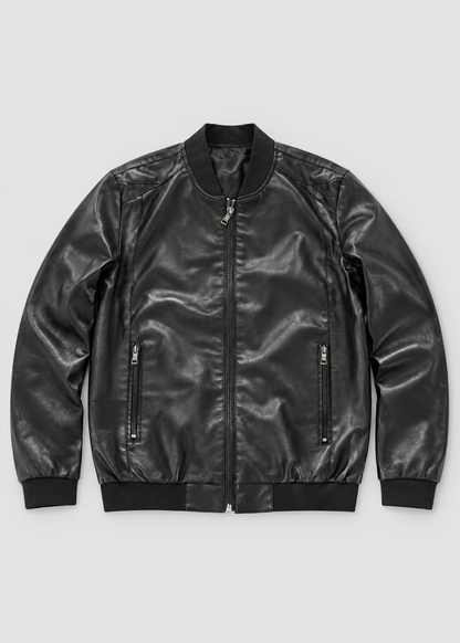 Men's Bomber Jacket | Synthetic Leather | Zip Front | Casual Outerwear | Steven & Levon