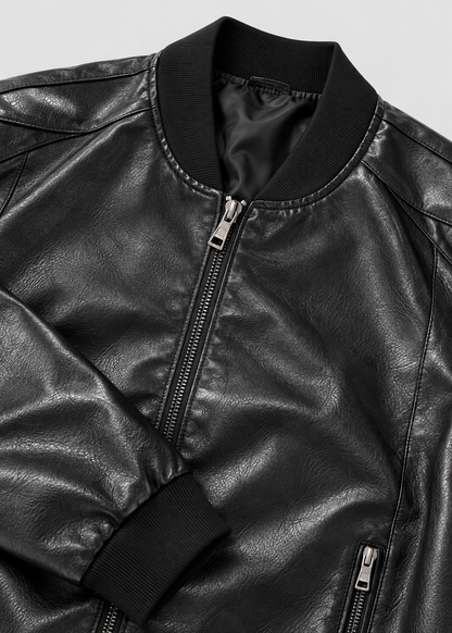 Men's Bomber Jacket | Synthetic Leather | Zip Front | Casual Outerwear | Steven & Levon