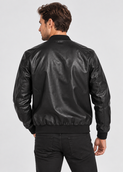Men's Bomber Jacket | Synthetic Leather | Zip Front | Casual Outerwear | Steven & Levon