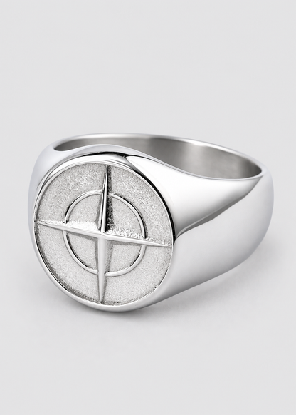 Cross Star Pattern Ring | Gold or Silver | Unisex | Stainless Steel | Compass Design | Steven & Levon