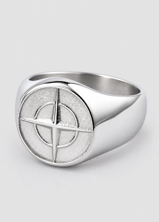 Cross Star Pattern Ring | Gold or Silver | Unisex | Stainless Steel | Compass Design | Steven & Levon