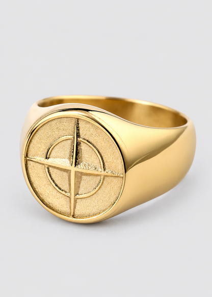Cross Star Pattern Ring | Gold or Silver | Unisex | Stainless Steel | Compass Design | Steven & Levon