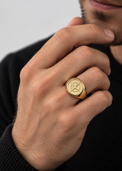 Cross Star Pattern Ring | Gold or Silver | Unisex | Stainless Steel | Compass Design | Steven & Levon