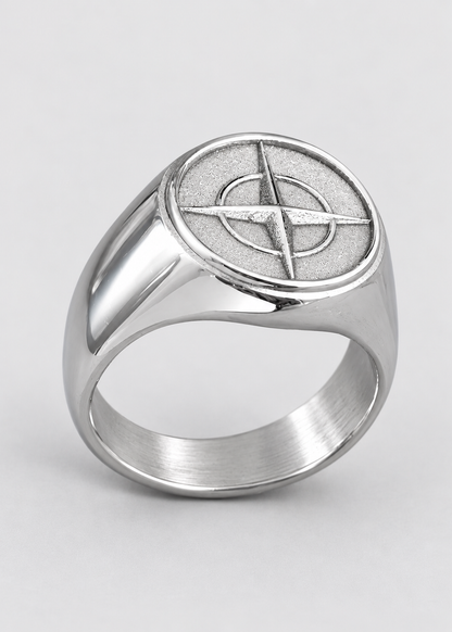 Cross Star Pattern Ring | Gold or Silver | Unisex | Stainless Steel | Compass Design | Steven & Levon