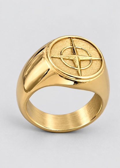 Cross Star Pattern Ring | Gold or Silver | Unisex | Stainless Steel | Compass Design | Steven & Levon