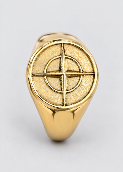 Cross Star Pattern Ring | Gold or Silver | Unisex | Stainless Steel | Compass Design | Steven & Levon
