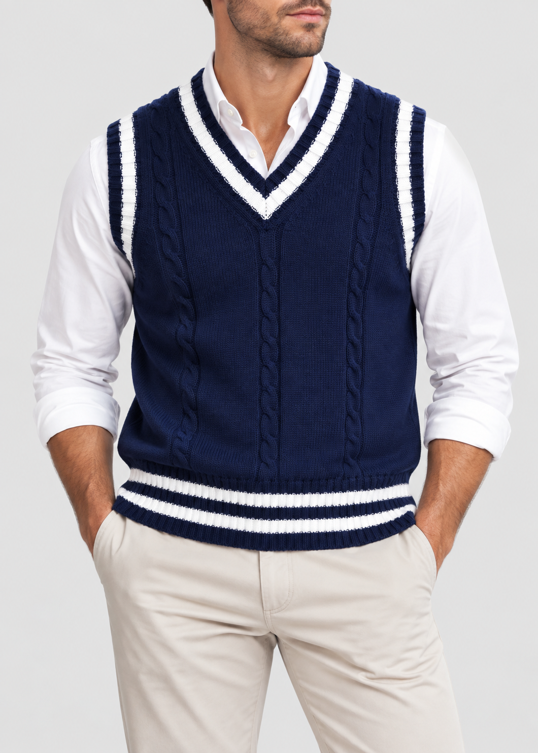 Sweater Vest | Men | V Neck Ribbed Trim | Regular Fit Layering Top | Steven & Levon
