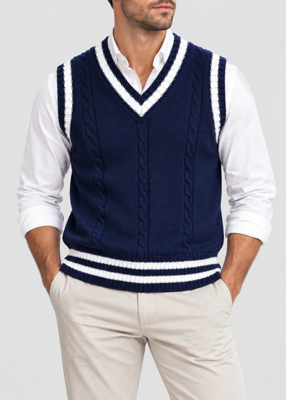 Sweater Vest | Men | V Neck Ribbed Trim | Regular Fit Layering Top | Steven & Levon