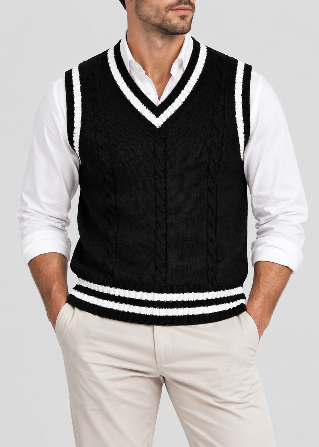 Sweater Vest | Men | V Neck Ribbed Trim | Regular Fit Layering Top | Steven & Levon