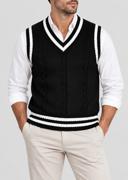 Sweater Vest | Men | V Neck Ribbed Trim | Regular Fit Layering Top | Steven & Levon