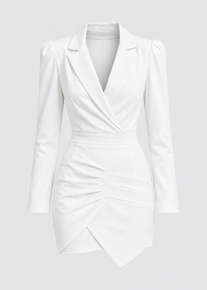 Woman's Blazer Mini Dress | Structured Long Sleeve | V Neck Party Dress | Tailored Fit Evening Wear | Steven & Levon