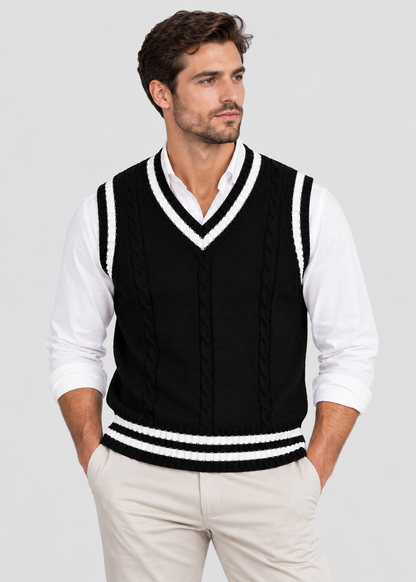 Sweater Vest | Men | V Neck Ribbed Trim | Regular Fit Layering Top | Steven & Levon