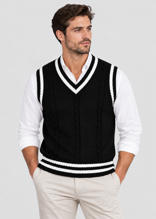 Sweater Vest | Men | V Neck Ribbed Trim | Regular Fit Layering Top | Steven & Levon