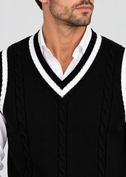 Sweater Vest | Men | V Neck Ribbed Trim | Regular Fit Layering Top | Steven & Levon