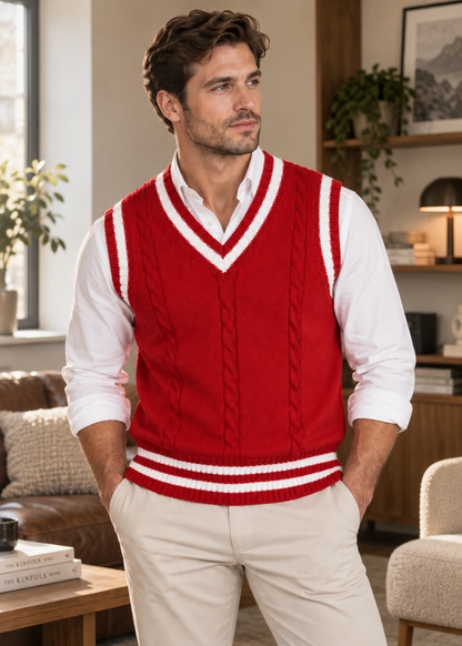 Sweater Vest | Men | V Neck Ribbed Trim | Regular Fit Layering Top | Steven & Levon
