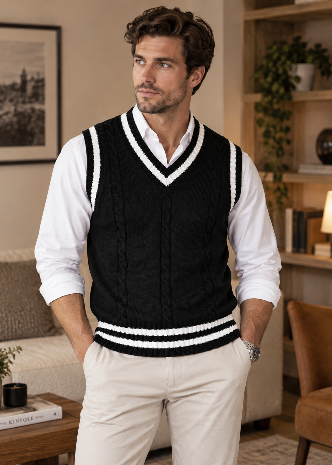 Sweater Vest | Men | V Neck Ribbed Trim | Regular Fit Layering Top | Steven & Levon