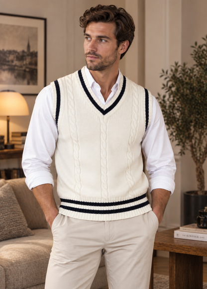 Sweater Vest | Men | V Neck Ribbed Trim | Regular Fit Layering Top | Steven & Levon