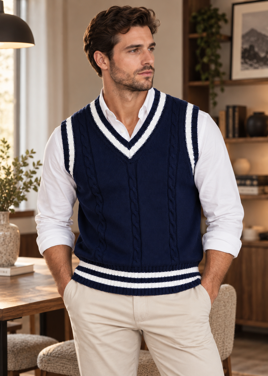 Sweater Vest | Men | V Neck Ribbed Trim | Regular Fit Layering Top | Steven & Levon