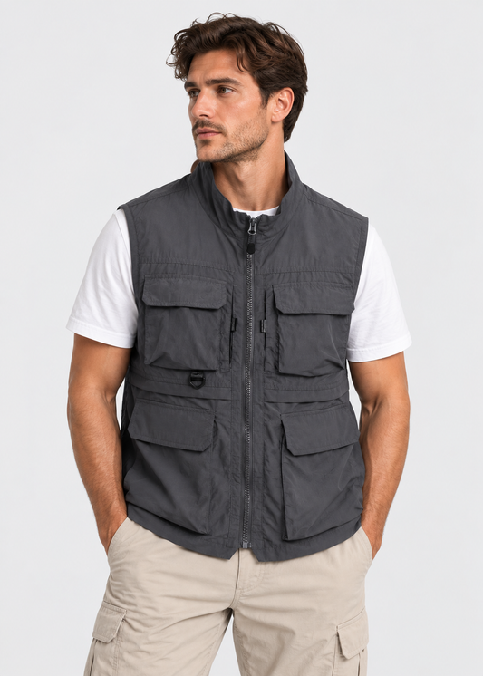 Men's Multi-Pocket Utility Gilet Vest | Lightweight | Zip Front | Outdoor Fishing Workwear | Steven & Levon