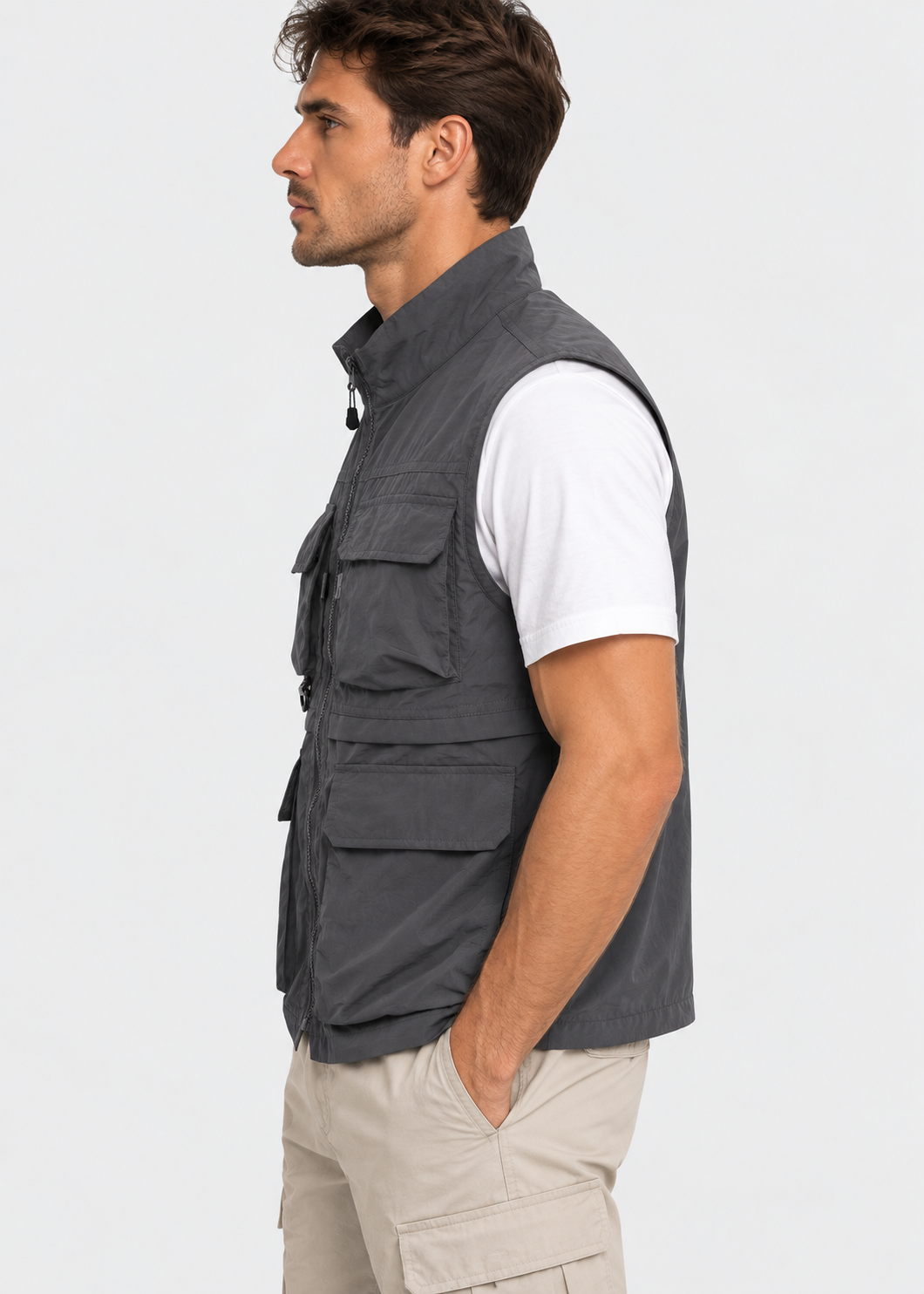 Men's Multi-Pocket Utility Gilet Vest | Lightweight | Zip Front | Outdoor Fishing Workwear | Steven & Levon