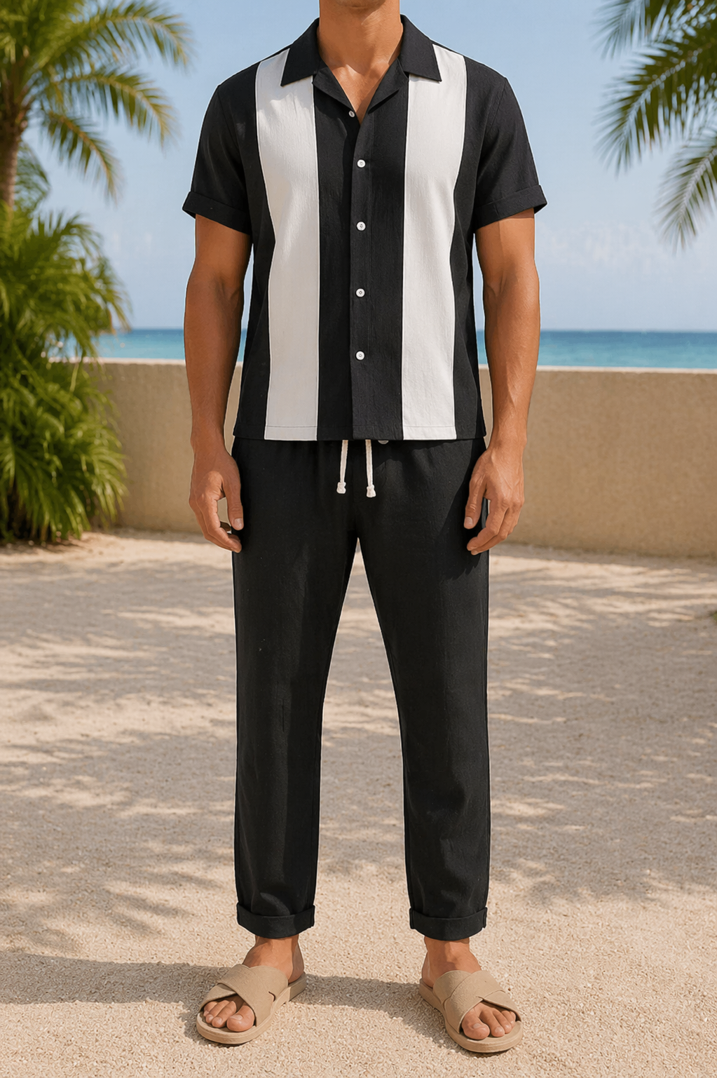 Linen Two Piece Set | Men | Short Sleeve Shirt & Straight Leg Trousers | Steven & Levon