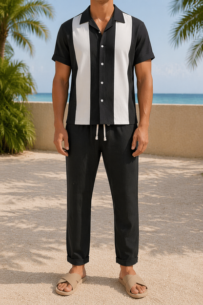 Linen Two Piece Set | Men | Short Sleeve Shirt & Straight Leg Trousers | Steven & Levon