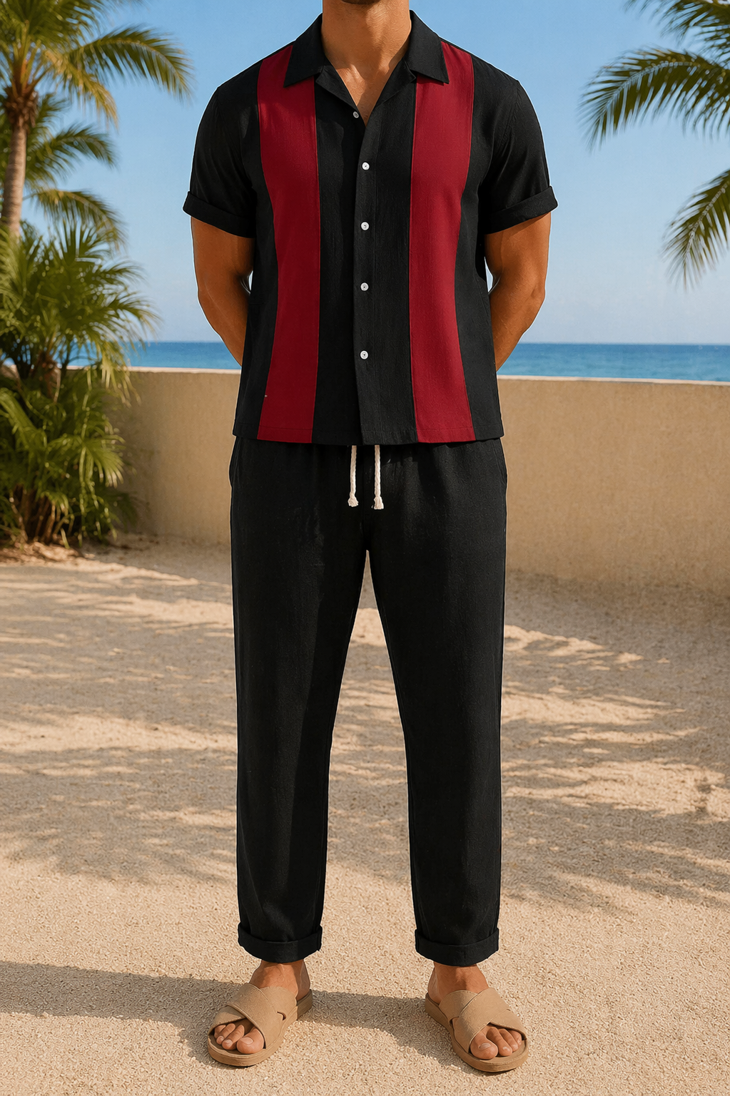 Linen Two Piece Set | Men | Short Sleeve Shirt & Straight Leg Trousers | Steven & Levon