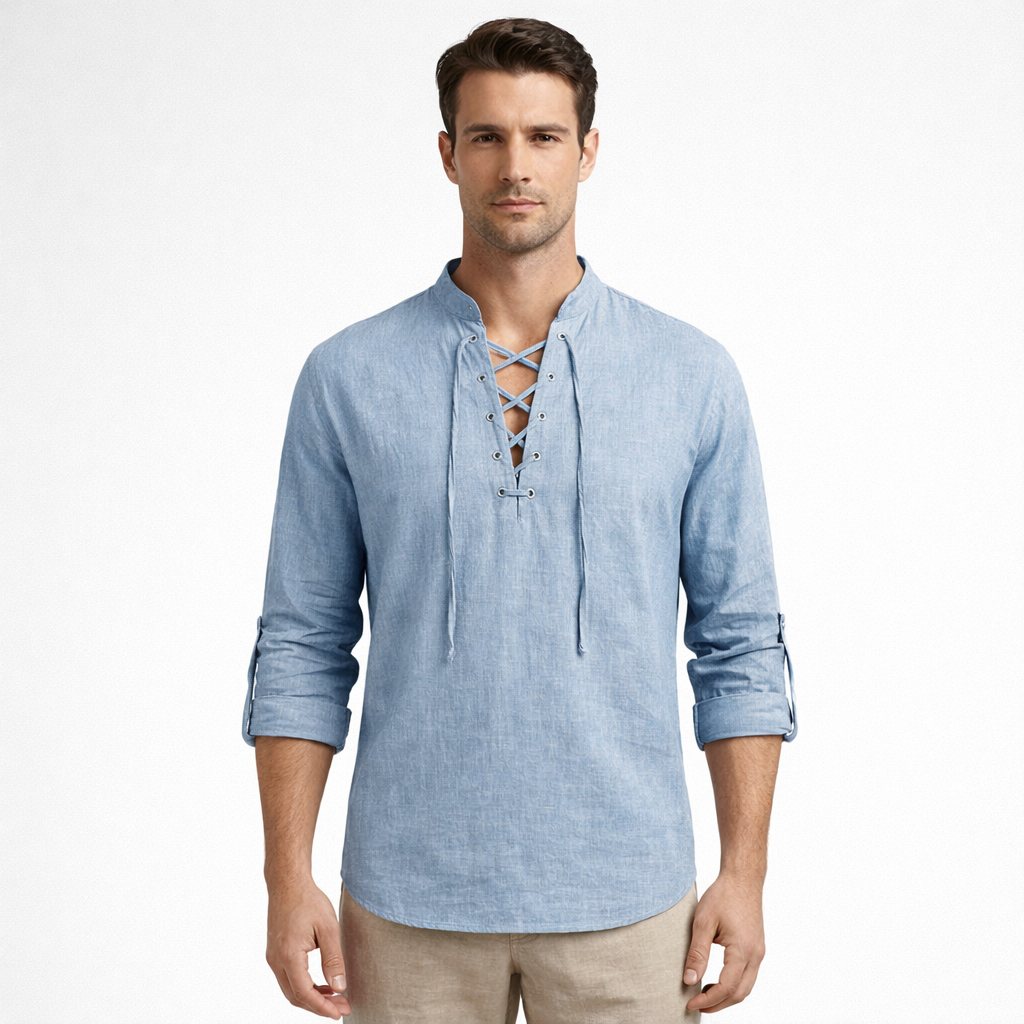 Driftlace - V-Neck Lace-Up Three-Quarter Sleeve Shirt  Casual Summer Outings