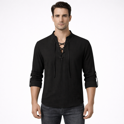 Driftlace - V-Neck Lace-Up Three-Quarter Sleeve Shirt  Casual Summer Outings