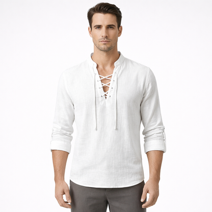 Driftlace - V-Neck Lace-Up Three-Quarter Sleeve Shirt  Casual Summer Outings