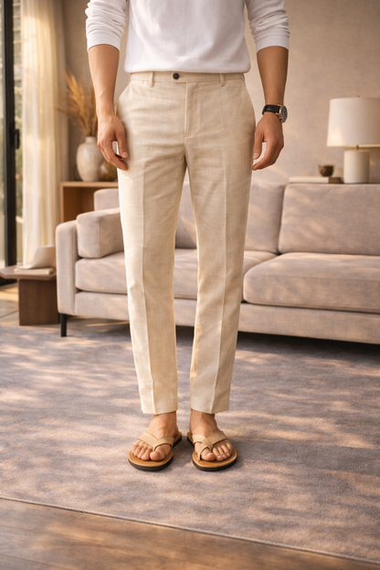 Linen Blend Tailored Trousers | Men | Straight Leg | Lightweight Smart Casual Pants | Steven & Levon