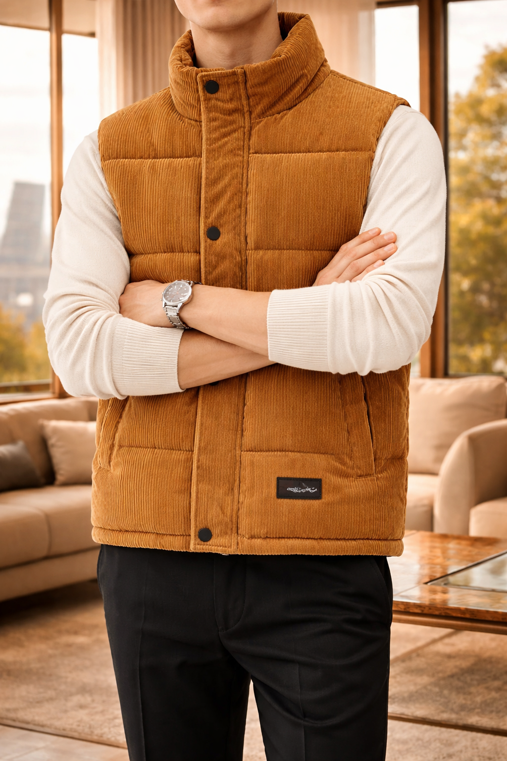 Men's Quilted Puffer Bodywarmer | Stand Collar | Sleeveless Zip Gilet | Insulated Vest | Steven & Levon