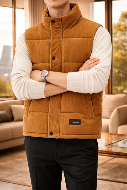 Men's Quilted Puffer Bodywarmer | Stand Collar | Sleeveless Zip Gilet | Insulated Vest | Steven & Levon