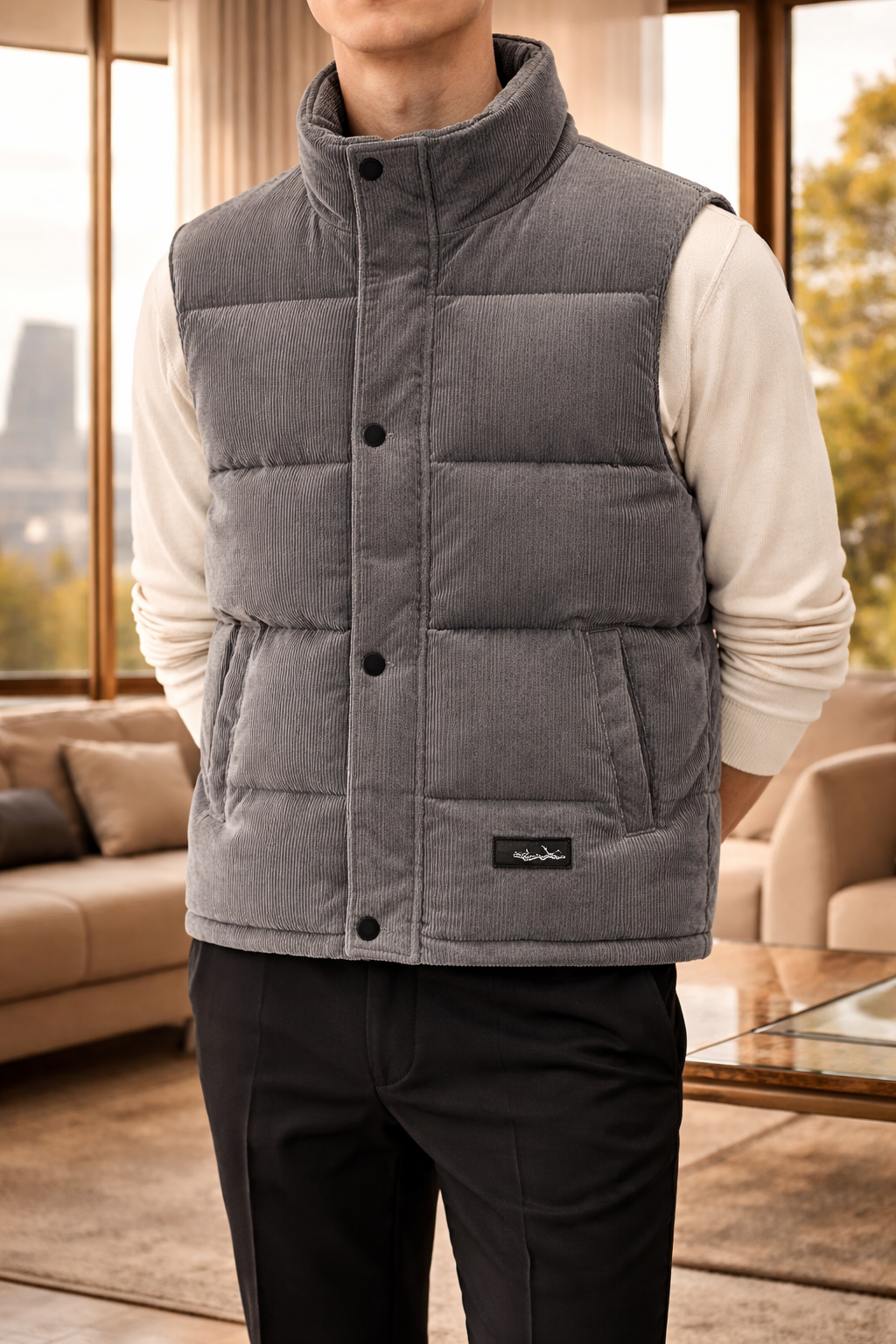 Men's Quilted Puffer Bodywarmer | Stand Collar | Sleeveless Zip Gilet | Insulated Vest | Steven & Levon