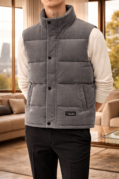 Men's Quilted Puffer Bodywarmer | Stand Collar | Sleeveless Zip Gilet | Insulated Vest | Steven & Levon