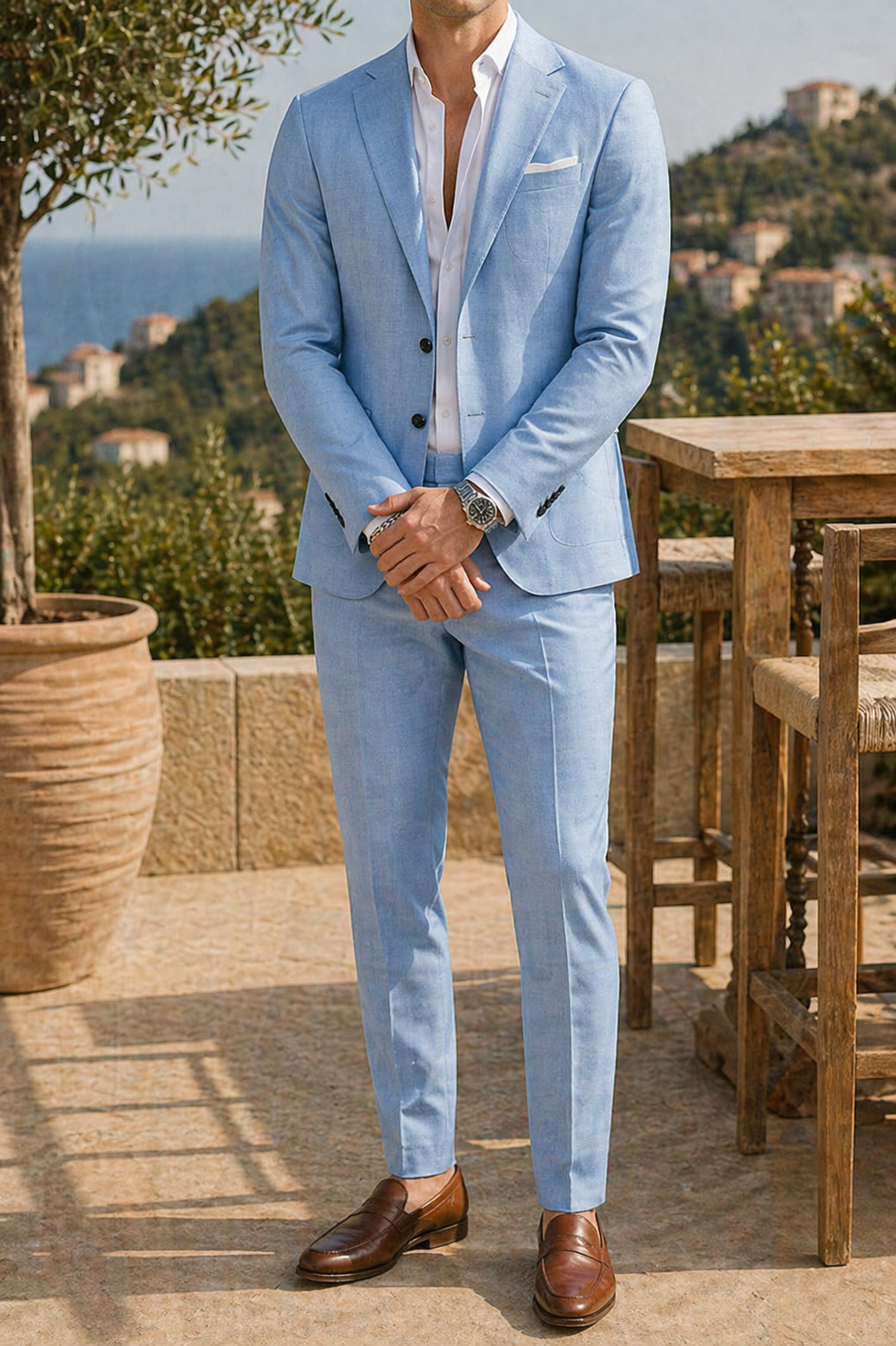 Men's Linen Suit Set | Blazer & Tailored Trousers | Two Piece Smart Formal Outfit | Steven & Levon