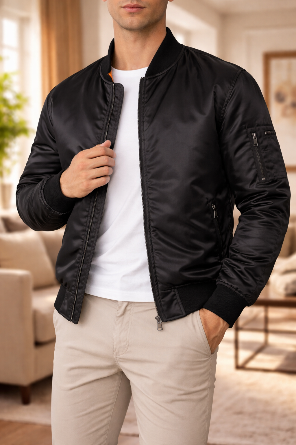 Men's Bomber Jacket | Men's Zip Front Quilted Lining Casual Bomber Jacket | Lightweight Outerwear | Steven & Levon